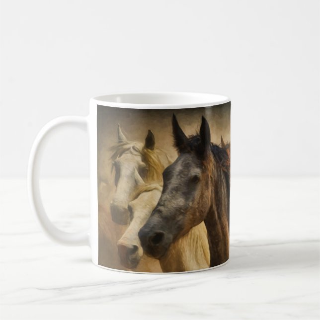Brown & White Wild Horses Coffee Mug (Left)