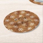 Brown White Winter Snowflakes Christmas Round Paper Coaster<br><div class="desc">Brown White Winter Snowflakes Christmas</div>