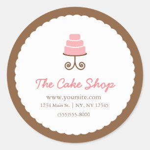 Brown & White with Pink Cake Bakery Sticker Label