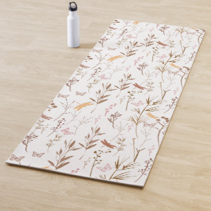 Brown wild flower garden yoga mat