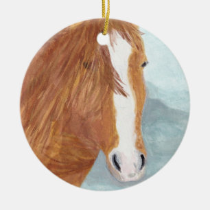 Brown Wild Horse Blue Mountain Lake - acrylic. Ceramic Tree Decoration