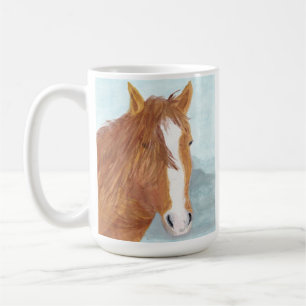 Brown Wild Horse Blue Mountain Lake - acrylic.  Coffee Mug