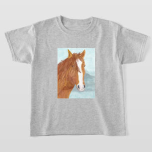 Brown Wild Horse Blue Mountain Lake - acrylic. T-Shirt