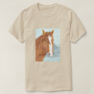 Brown Wild Horse Blue Mountain Lake - acrylic. T-Shirt