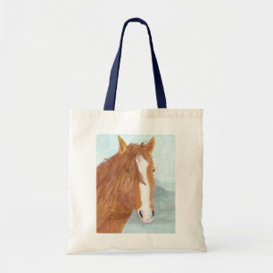 Brown Wild Horse Blue Mountain Lake - acrylic.  Tote Bag