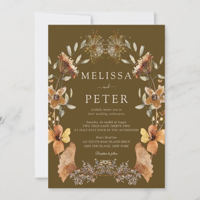 Brown Wildflower Wedding Invitation (Front)