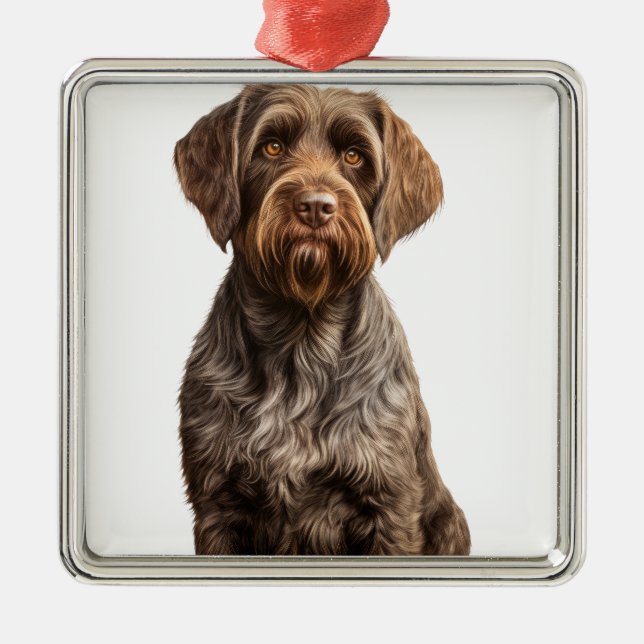 BROWN WIREHAIRED POINTING GRIFFON DOG METAL TREE DECORATION (Front)