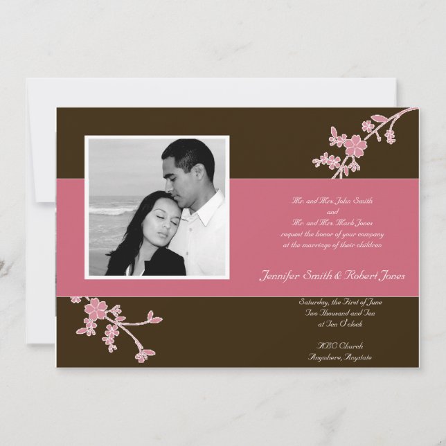 Brown with Cherry Blossom Wedding Invitation (Front)