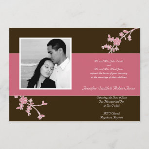Brown with Cherry Blossom Wedding Invitation