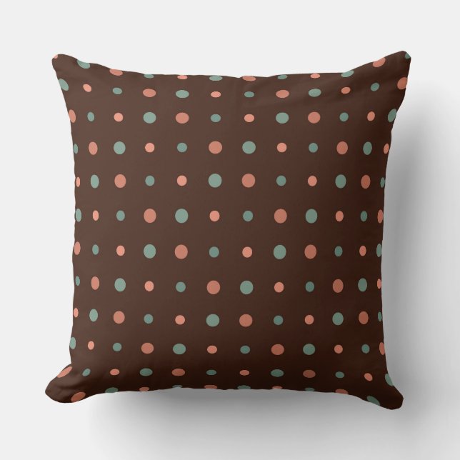 Brown with dusty pink and blue dots cushion (Front)