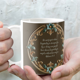 Brown With Floral Frame Customisable Bible Verse Coffee Mug