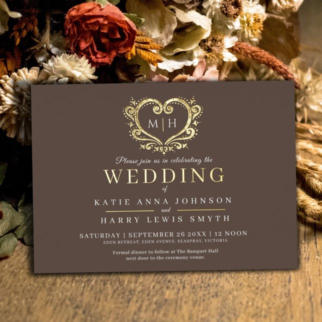 Brown with gold heart custom photo back wedding  (Creator Uploaded)