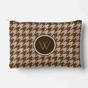 Brown with Rose Gold Accent Houndstooth Accessory Pouch