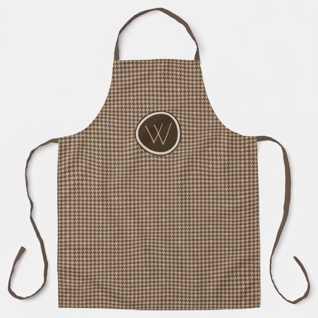 Brown with Rose Gold Accent Houndstooth Apron (Front)