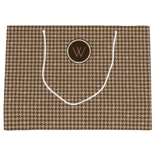 Brown with Rose Gold Accent Houndstooth Gift Bag