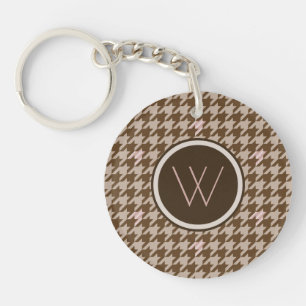 Brown with Rose Gold Accent Houndstooth Keychain