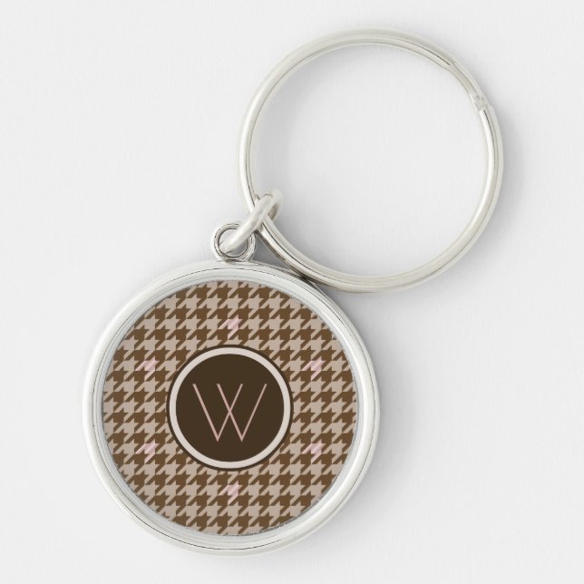Brown with Rose Gold Accent Houndstooth Keychain (Front)