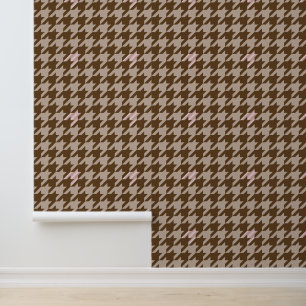 Brown with Rose Gold Accent Houndstooth Wallpaper