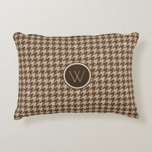 Brown with Rose Gold Houndstooth Accent Pillow