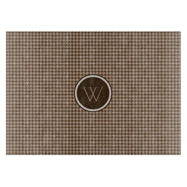Brown with Rose Gold Houndstooth Cutting Board (Front)