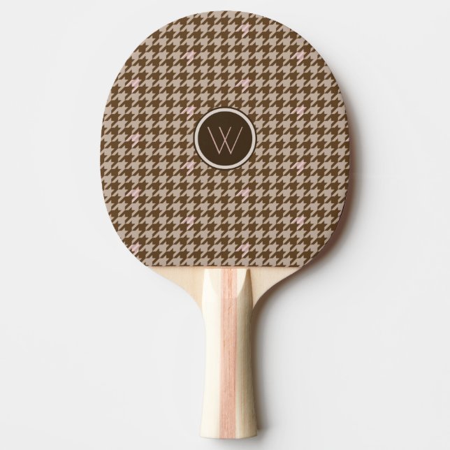Brown with Rose Gold Houndstooth Ping Pong Paddle (Front)