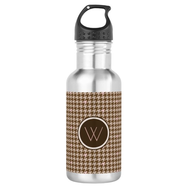 Brown with Rose Gold Houndstooth Water Bottle (Front)