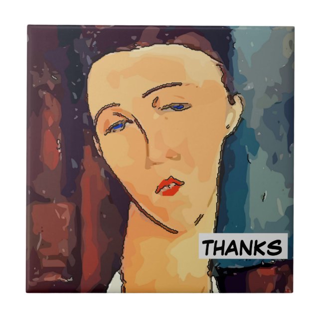 Brown Woman Abstract Tile, add text Tile (Front)