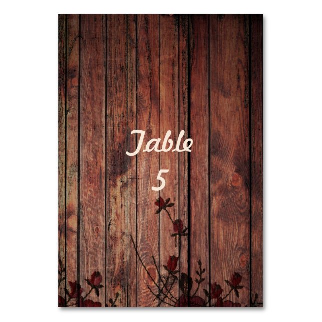 Brown Wood and Red Faux Lace Wedding Table Number (Front)