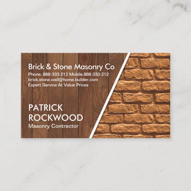 Brown Wood Brick Layers Building Business Card (Front)