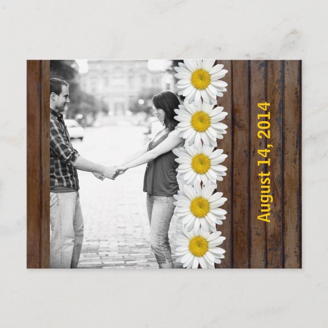 Brown Wood Daisy Chain Photo Save the Date Announcement Postcard (Front)