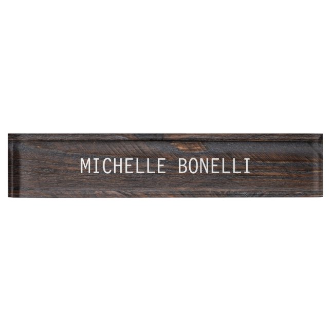 Brown Wood Design Background Plain Legible Modern Nameplate (Front)