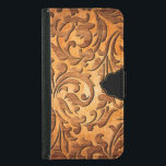 Brown Wood Elegant Carved Floral Design Samsung Galaxy S5 Wallet Case<br><div class="desc">Cool image of brown wood curved elegant floral swirls design with optional black accent.</div>