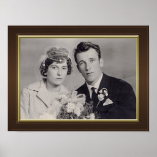 Brown wood frame with gold border custom photo poster