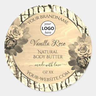 Brown Wood Grain Sepia Roses Product Labels Logo