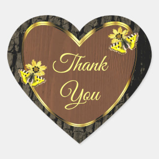 Brown Wood Grain Tree Bark Lovely Thank You Heart Sticker