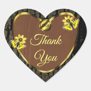 Brown Wood Grain Tree Bark Thank You with Logo Heart Sticker
