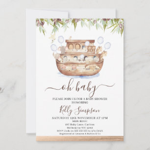 Brown Wood Olives Noah's Ark Boys Baby Shower Invitation