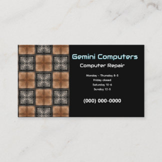 Brown Wood on Black Grid Check Business Card