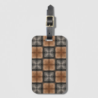 Brown Wood on Black Grid Check Luggage Tag