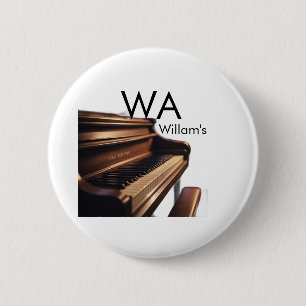 Brown wood piano table keys monogram name 6 cm round badge