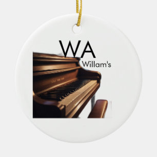 Brown wood piano table keys monogram name ceramic tree decoration