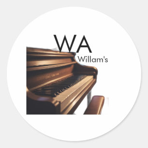 Brown wood piano table keys monogram name  classic round sticker
