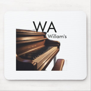 Brown wood piano table keys monogram name mouse mat