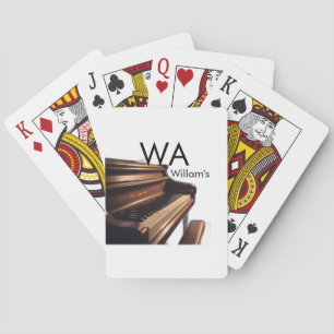 Brown wood piano table keys monogram name playing cards