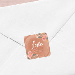Brown Wood Rustic Floral Wedding Love Square Sticker<br><div class="desc">This rustic Wedding square sticker features lovely floral against a brown wood pattern background. Use it to seal your envelopes, favour bags or for decoration. Check out other matching rustic wedding items including invitations here http://www.zazzle.com/collections/brown_wood_rustic_floral_wedding_collection-119146535042869019?rf=238364477188679314 Personalise it with your details by replacing the placeholder text. For more options click the...</div>
