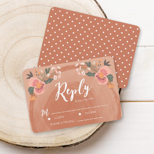 Brown Wood Rustic Floral Wedding RSVP Reply