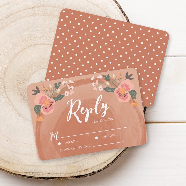 Brown Wood Rustic Floral Wedding RSVP Reply (Creator Uploaded)