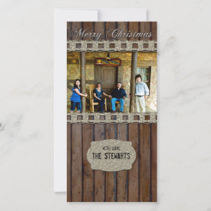 Brown Wood Silver Country Photo Christmas Card