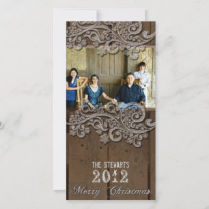 Brown Wood Silver Country Photo Christmas Card