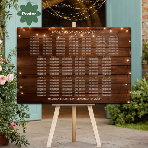 Brown Wood String Lights 19 Tables Wedding Seating Poster